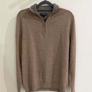 Men's Brown Merino Wool Sweater with Quarter-Zip